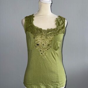 Worthington Olive Green Lace Tank Top